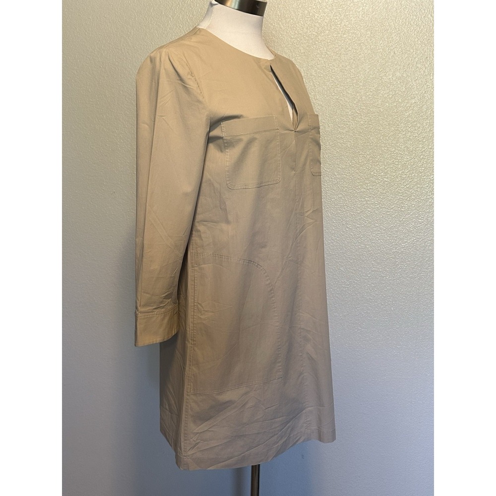Theory Jullitah B Split-Front Poplin Tunic Dress 3/4 Sleeve Tan Pockets Size 2 - Picture 4 of 11